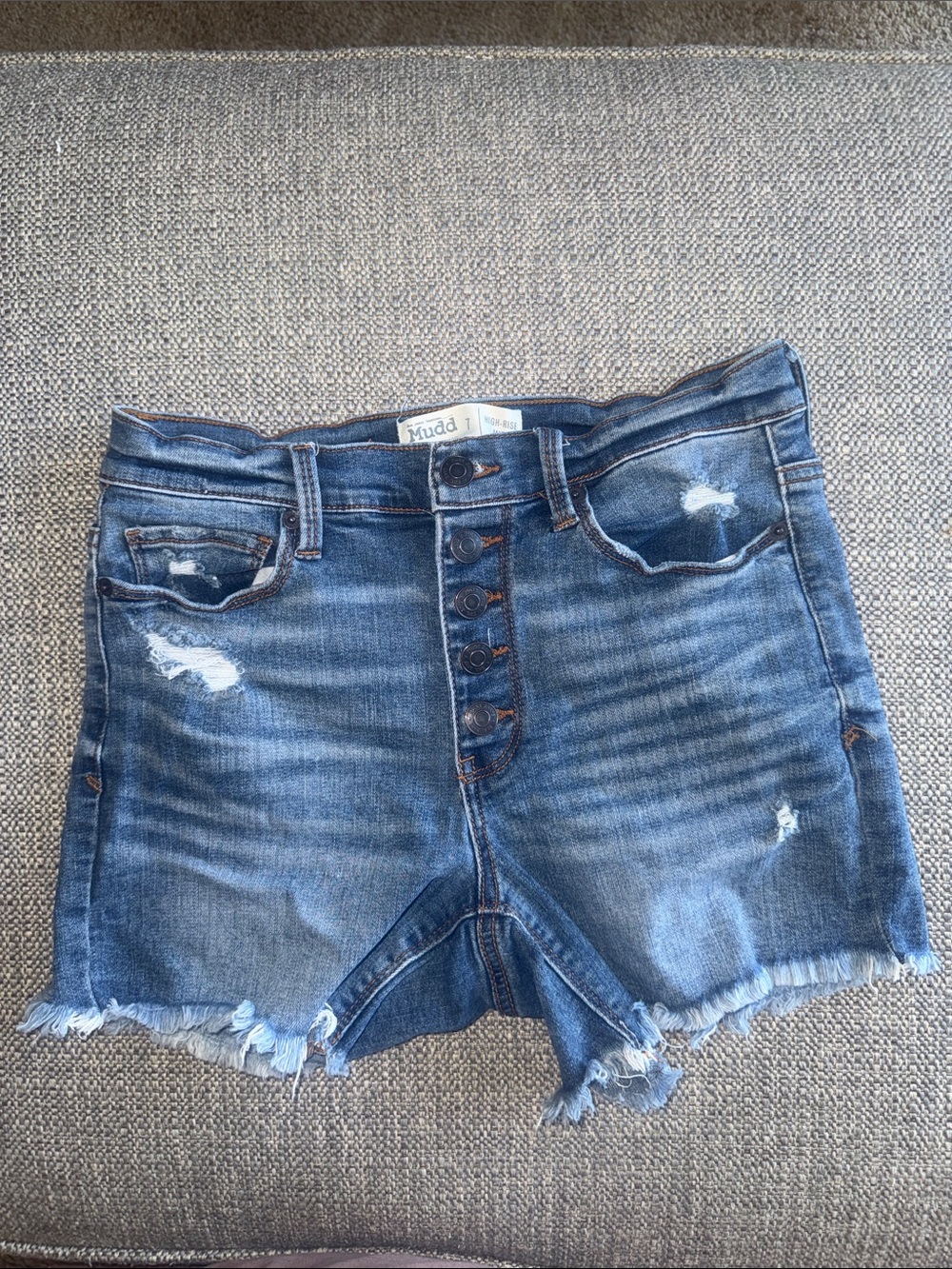 Mudd Blue Distressed High-Rise Button-Fly Denim Shorts